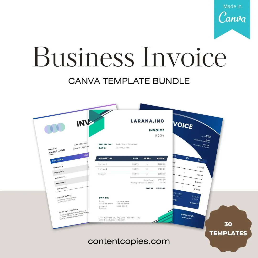 Business Invoice Canva Template Bundle